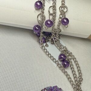 Purple Jewelry Bundle – 3 Chains/Bracelets + Druzy Heart Pendant